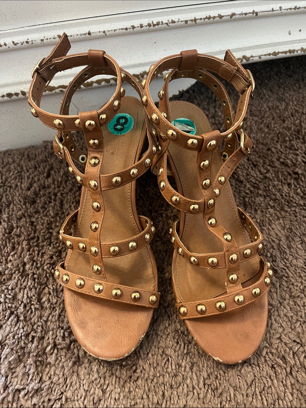 Charlotte Russe Brown Studded Strappy Block Heel Sandals